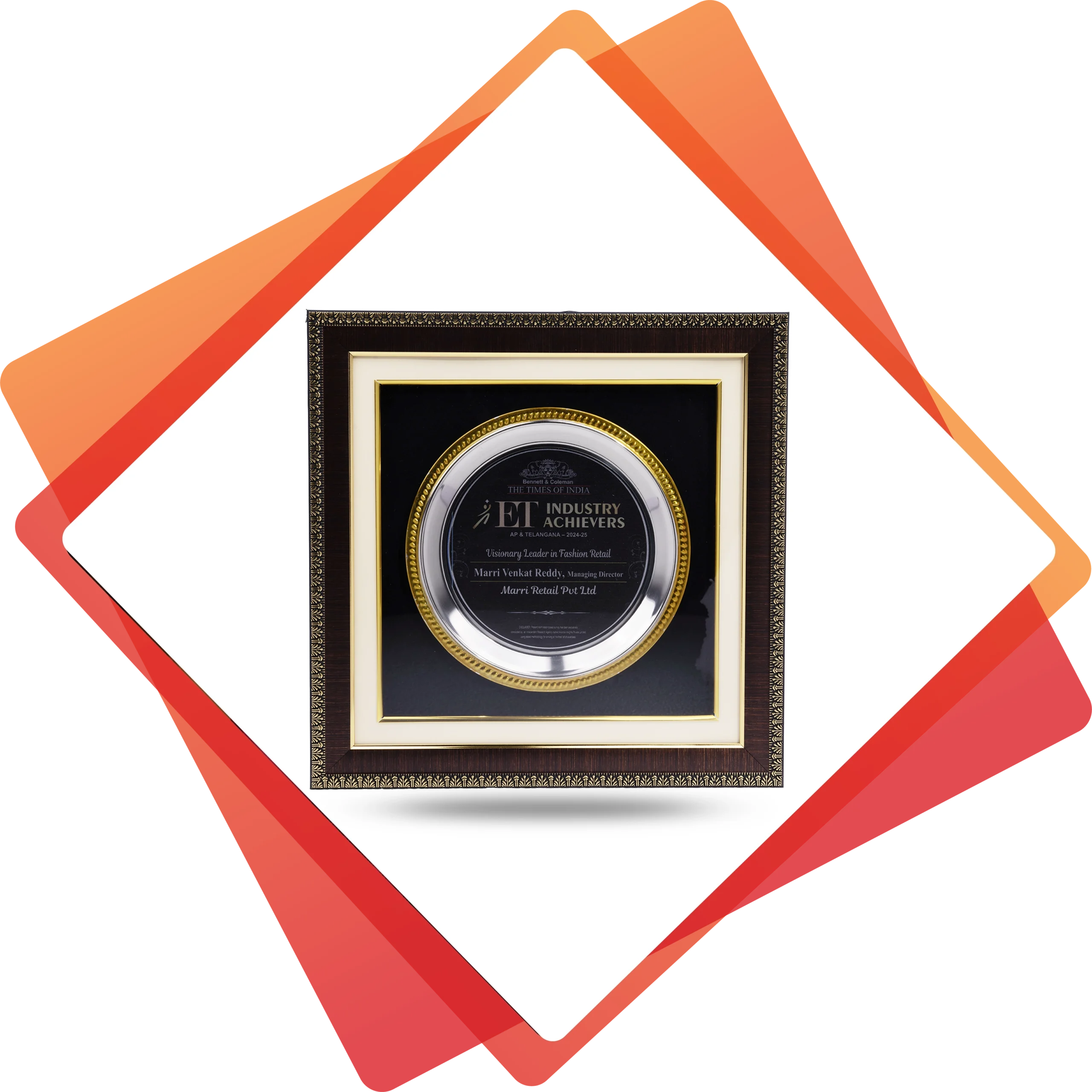 “Visionary Leader in Fashion Retail” at the Times of India – ET Industry Achievers, Andra Pradesh and Telangana, 2024-2025